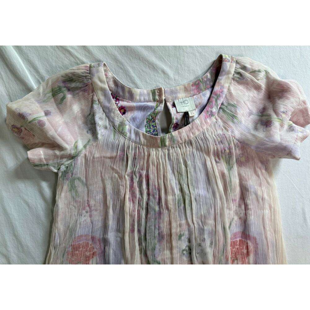 Anthropologie HD in Paris Dipped Chroma Swing Dress Size 2 Floral Gauzy Keyhole - Picture 4 of 11